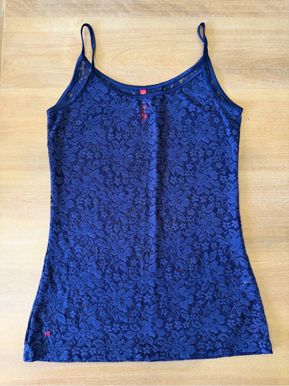 Ruby Ribbon Sheer Lace Camisole Tank Top in Blue, Small, NWOT